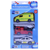 Redningskøretøjer 3stk m/pullback, lys og lyd